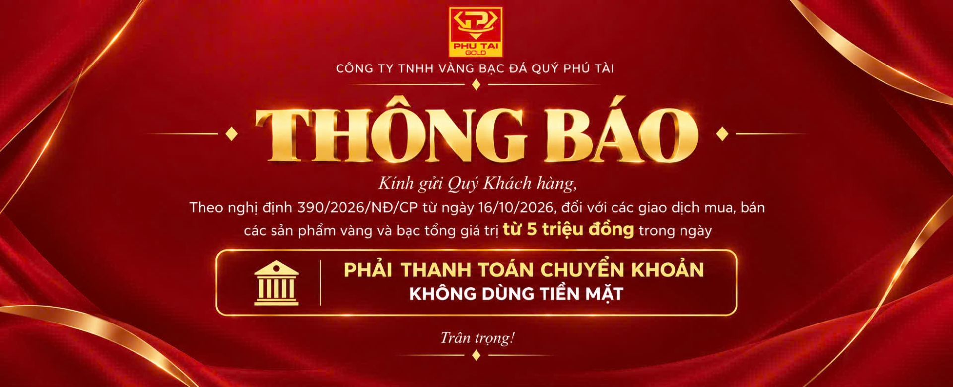 Mua vàng từ 5tr phải chuyển khoản